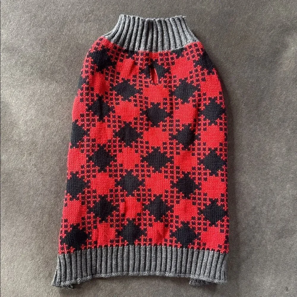Pet Dog Cat Sweater Buffalo Plaid Red and Black Size S NEW